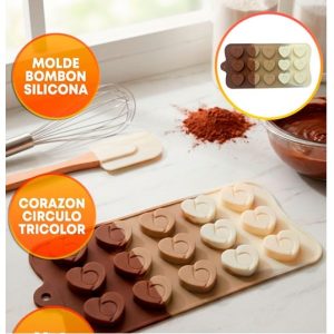 MOLDE SILICONA BOMBONES CORAZONES CON CIRCULO X15