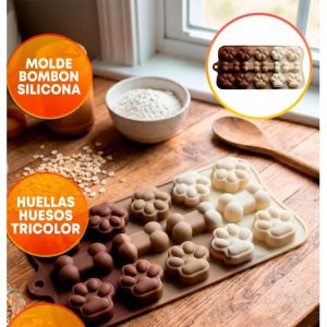 MOLDE SILICONA BOMBONES HUESOS HUELLAS PERRO X14