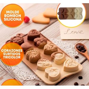 MOLDE SILICONA BOMBONES CORAZONES SURTIDOS X10