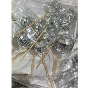 ADORNO BOLA DISCO SURTIDAS X10 PLATA CON PALITO