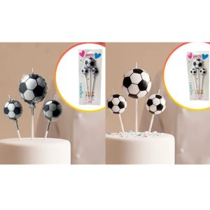 VELA FUTBOL PELOTAS 15CM X3 PLATA / BLANCO