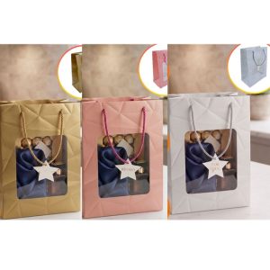 BOLSA DE REGALO 19X25 CM SIMIL CUERINA CON VISOR
