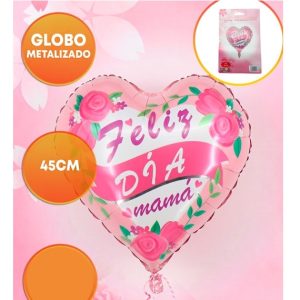 GLOBO FOIL 18P CORAZON FELIZ DIA MAMA ROSAS