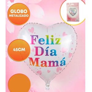 GLOBO FOIL 18P CORAZON FELIZ DIA MAMA BLANCO