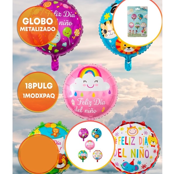 GLOBO FOIL 18P FELIZ DIA DEL NIÑO MOD SURTIDOS