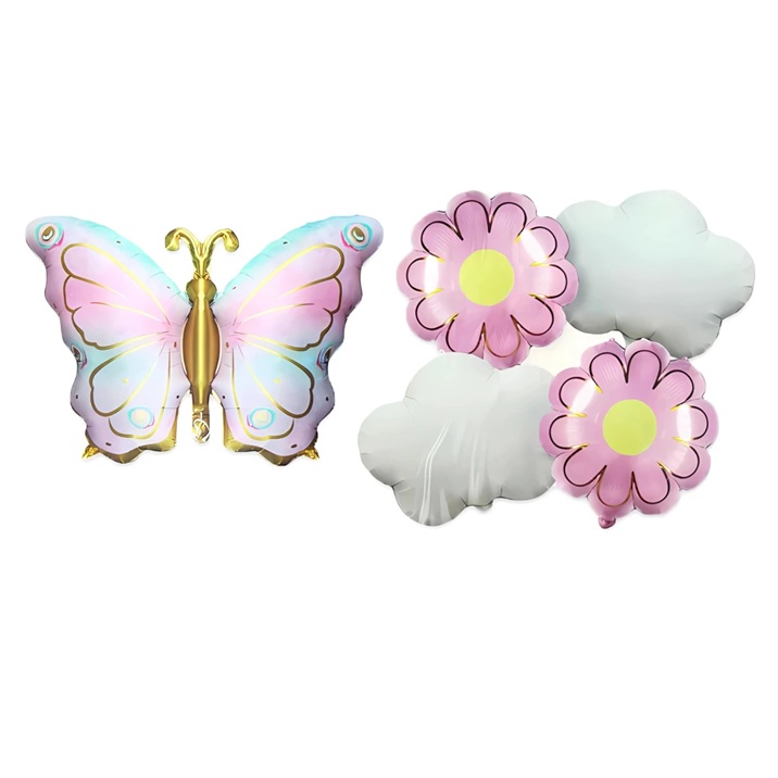 SET 5 GLOBOS MARIPOSA MARGARITAS Y NUBES