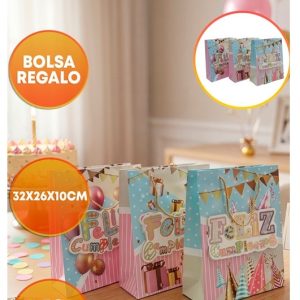 BOLSA DE REGALO 26X32 CM 3D FELIZ CUMPLEAÑOS