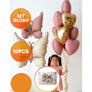 SET 10 GLOBOS MARIPOSAS CON CORAZONES
