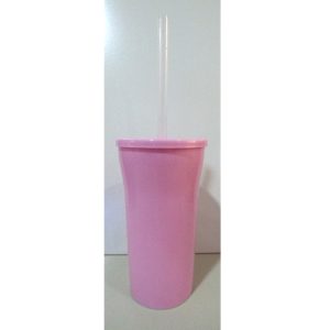 VASO PLASTICO 375CC TAPA Y SORBETE ROSA PASTEL