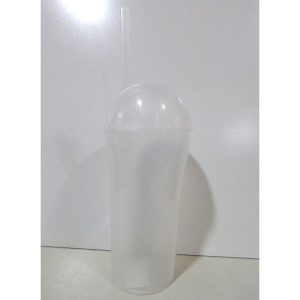 VASO PLASTICO 375CC TAPA BOMBE Y SORBETE TRANSP.