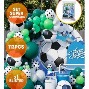 SET DE GLOBOS GRANDE FUTBOL VERDE Y BLANCO