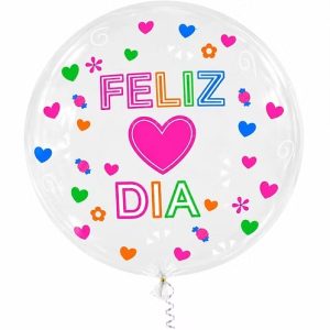 GLOBO BURBUJA 20P ESTAMPADA FELIZ DIA CORAZON