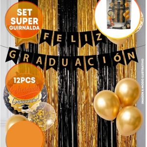 SET FELIZ GRADUACION BANDERIN CORTINA Y GLOBOS