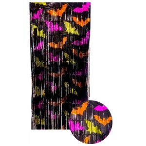 CORTINA METALIZADA HALLOWEEN ESTAMPADA MURCIELAGOS