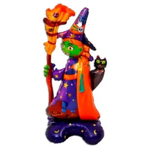 GLOBO FOIL HALLOWEEN CON BASE BRUJA 1MT