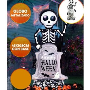 GLOBO FOIL SILUETA 4D ESQUELETO Y TUMBA 108CM