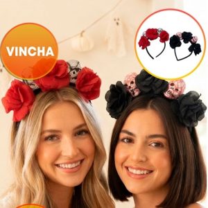 VINCHA HALLOWEEN ROSAS CON CALAVERAS