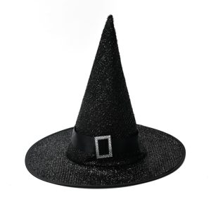 GORRO BRUJA NEGRO CON HEBILLA Y BRILLO