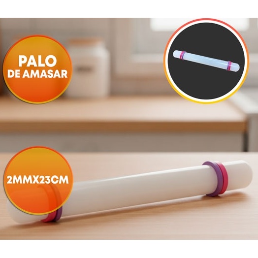 PALO DE AMASAR PLAST 2X23CM ARANDELAS NIVELADORAS