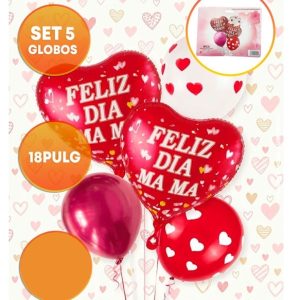 SET 5 GLOBOS FELIZ DIA MAMITA CORAZONES