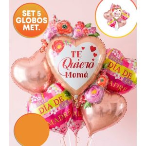 SET 5 GLOBOS TE QUIERO MAMA CORAZON DORADO
