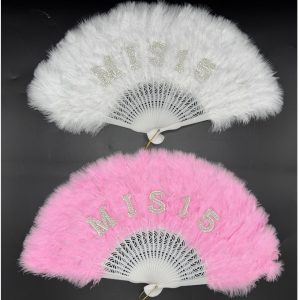 ABANICO MIS 15 PLUMAS STRASS Y PERLAS
