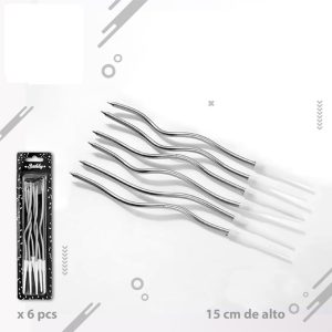 VELAS CURVAS X6 METALIZADAS PLATA