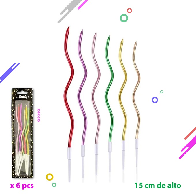 VELAS CURVAS X6 METALIZADAS SURTIDO