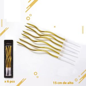 VELAS CURVAS X6 METALIZADAS DORADAS