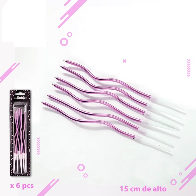 VELAS CURVAS X6 METALIZADAS ROSA