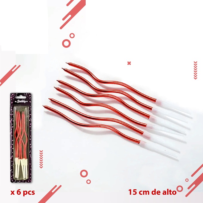 VELAS CURVAS X6 METALIZADAS ROJO