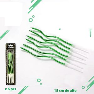 VELAS CURVAS X6 METALIZADAS VERDE