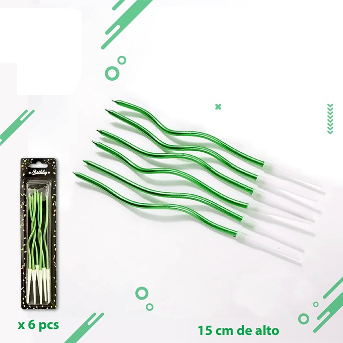 VELAS CURVAS X6 METALIZADAS VERDE