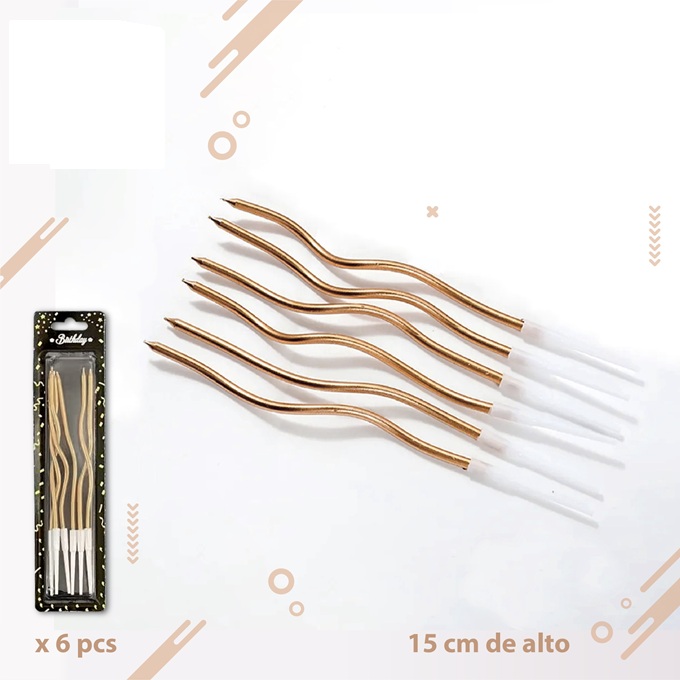 VELAS CURVAS X6 METALIZADAS CHAMPAGNE