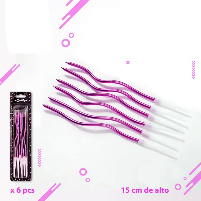 VELAS CURVAS X6 METALIZADAS FUCSIA