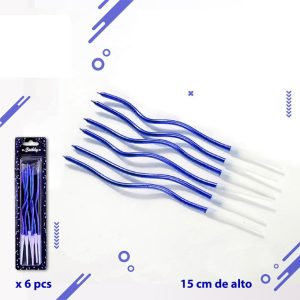 VELAS CURVAS X6 METALIZADAS AZUL