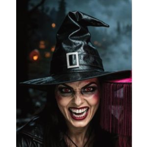 GORRO BRUJA SIMIL CUERO NEGRO CON HEBILLA