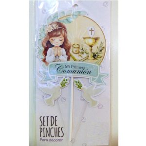 ADORNO PINCHE SET MI COMUNION NENA HOJAS OLIVO