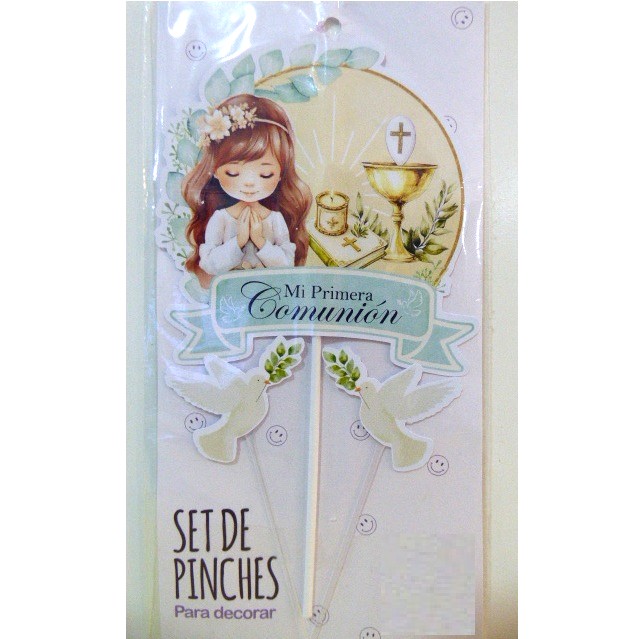 ADORNO PINCHE SET MI COMUNION NENA HOJAS OLIVO