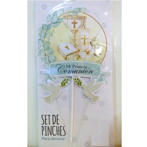 ADORNO PINCHE SET MI COMUNION CALIZ MISAL Y VELA