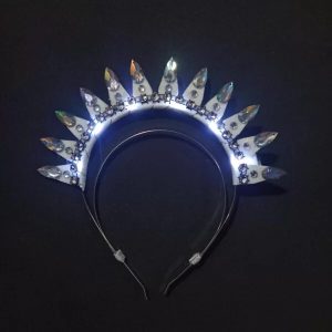 VINCHA DOBLE METAL LED CON GEMAS BLANCA