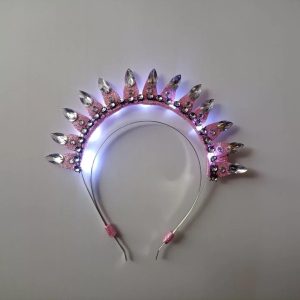 VINCHA DOBLE METAL LED CON GEMAS ROSADA