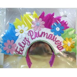 VINCHA FELIZ PRIMAVERA CON PLUMAS