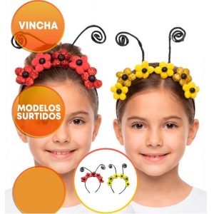 VINCHA CON FLORES GOMA EVA ANTENAS ABEJITA VAQUITA