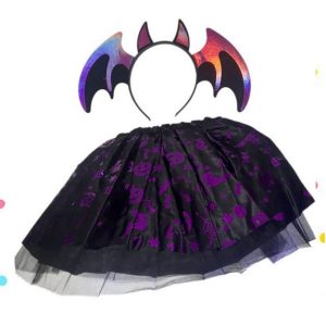 SET HALLOWEEN TUTU Y VINCHA MURCIELAGO METALIZADO