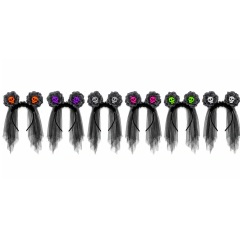 VINCHA HALLOWEEN ROSAS NEGRAS CON APLIQUE Y VELO