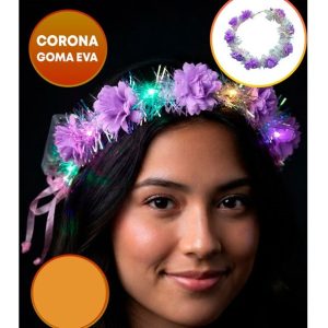 CORONA CON LUZ CON FLORES COLOR VIOLETA