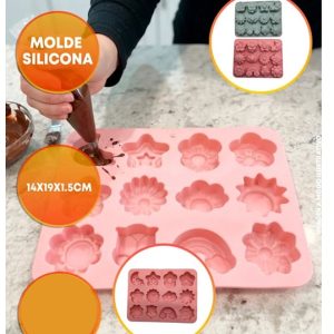MOLDE SILICONA BOMBONES FLORES ARCOIRIS ESTRELLA