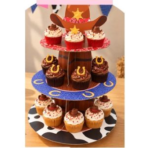 BANDEJA CUPCAKE 3 PISOS DISEÑO COWBOY / VAQUERO