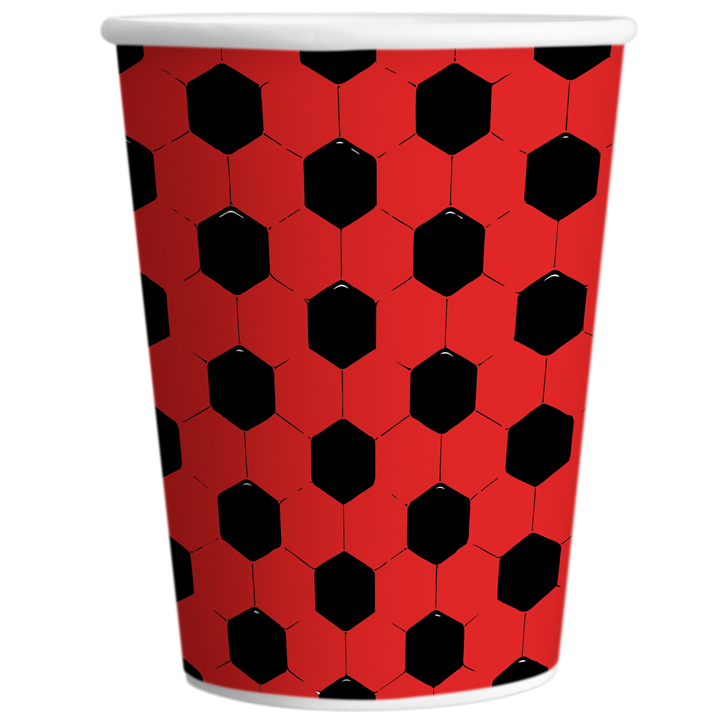 VASO POLIPAPEL X8 FUTBOL ROJO Y NEGRO